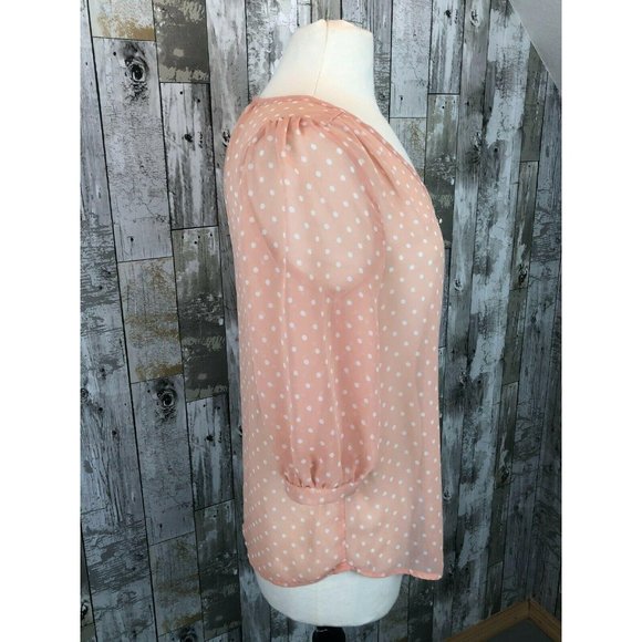 EVERLY WOMEN'S PEACH SHEER BLOUSE WITH WHITE POLKA - Picture 4 of 7